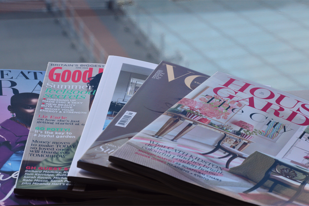 Spread of glossy magazines